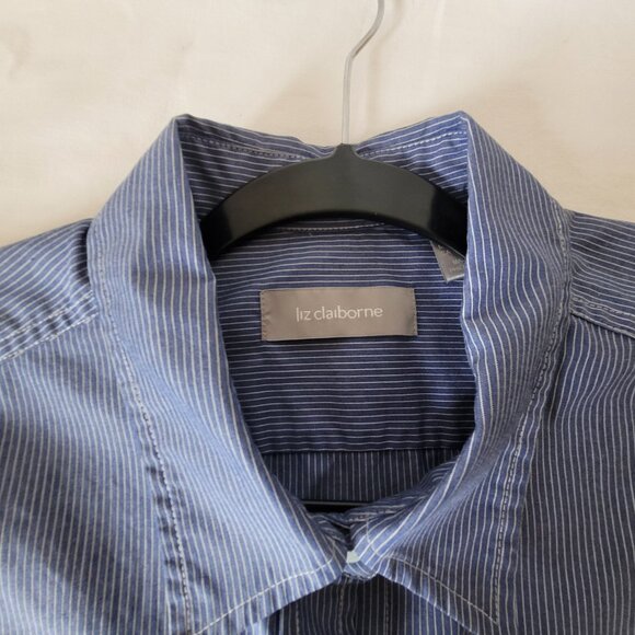 Liz Claiborne Blue Pin Stripe Womens Long Sleeve Button Blouse XL - Picture 1 of 12